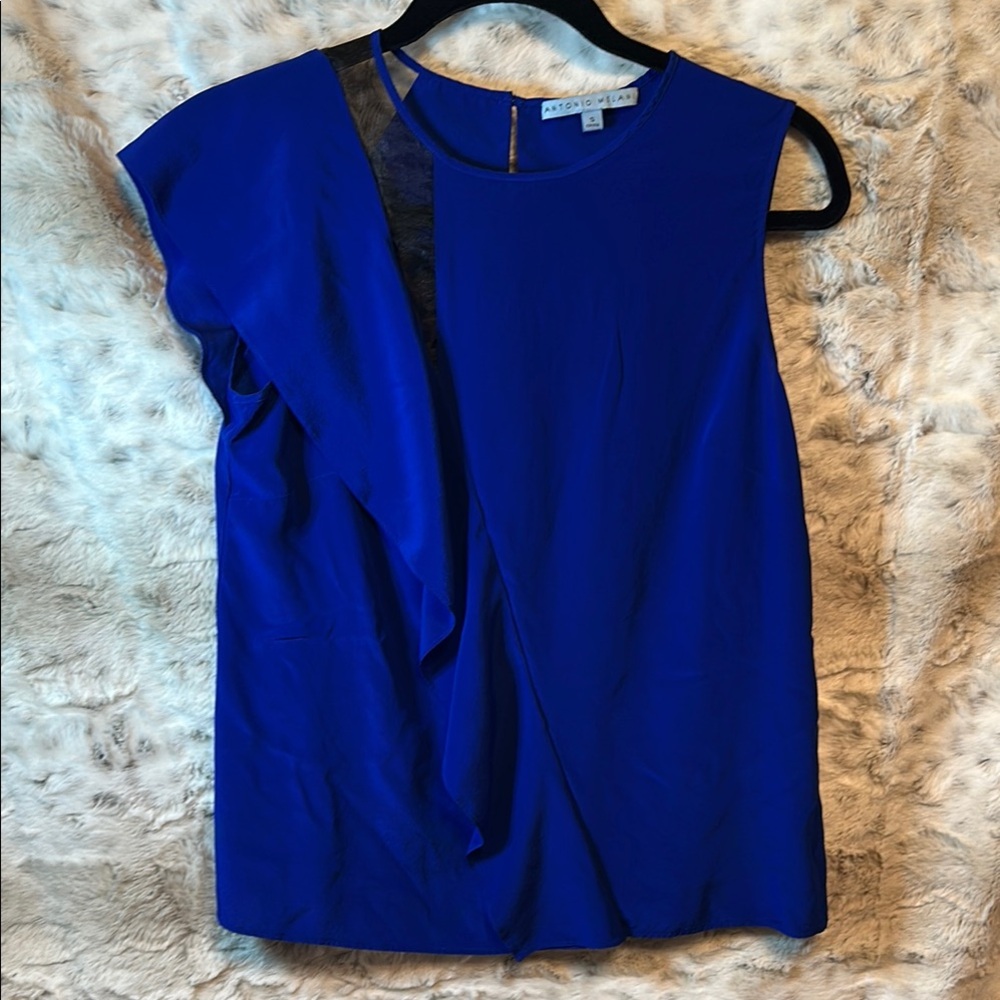 Antonio Melani Asymmetrical Blue Blouse with Cut Out Design Small